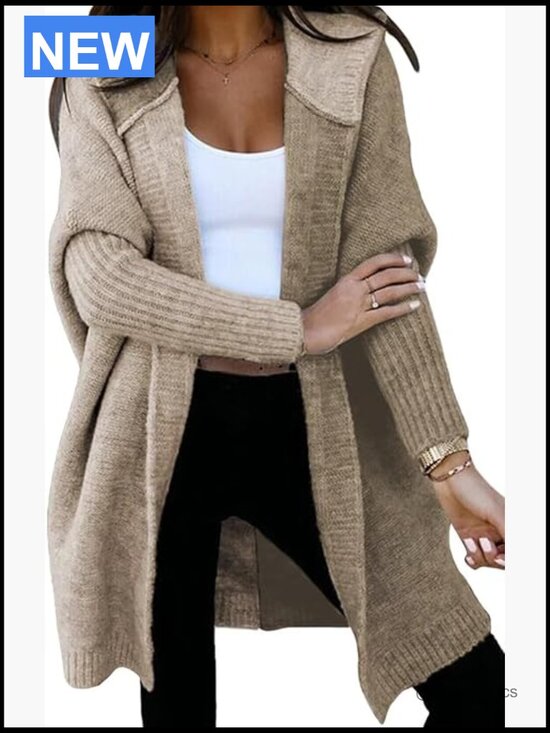 Sweaters - Open Front Hooded Knit Cardigan Sweater Color Block Long Sleeve